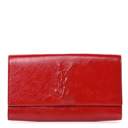 Saint Laurent Textured Patent Monogram Large Belle De Jour Clutch Red 1 of 6