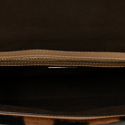 Fendi Shearling Vitello Vernice Mou Pequin Striped Baguette Tobacco Black Tortora 5 of 8