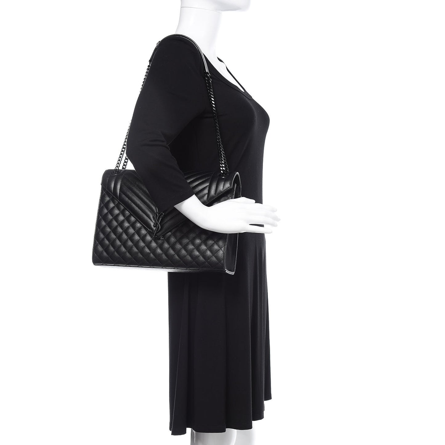 Grain De Poudre Textured Mixed Matelasse Large Triquilt Monogram Monochrome Satchel Black
