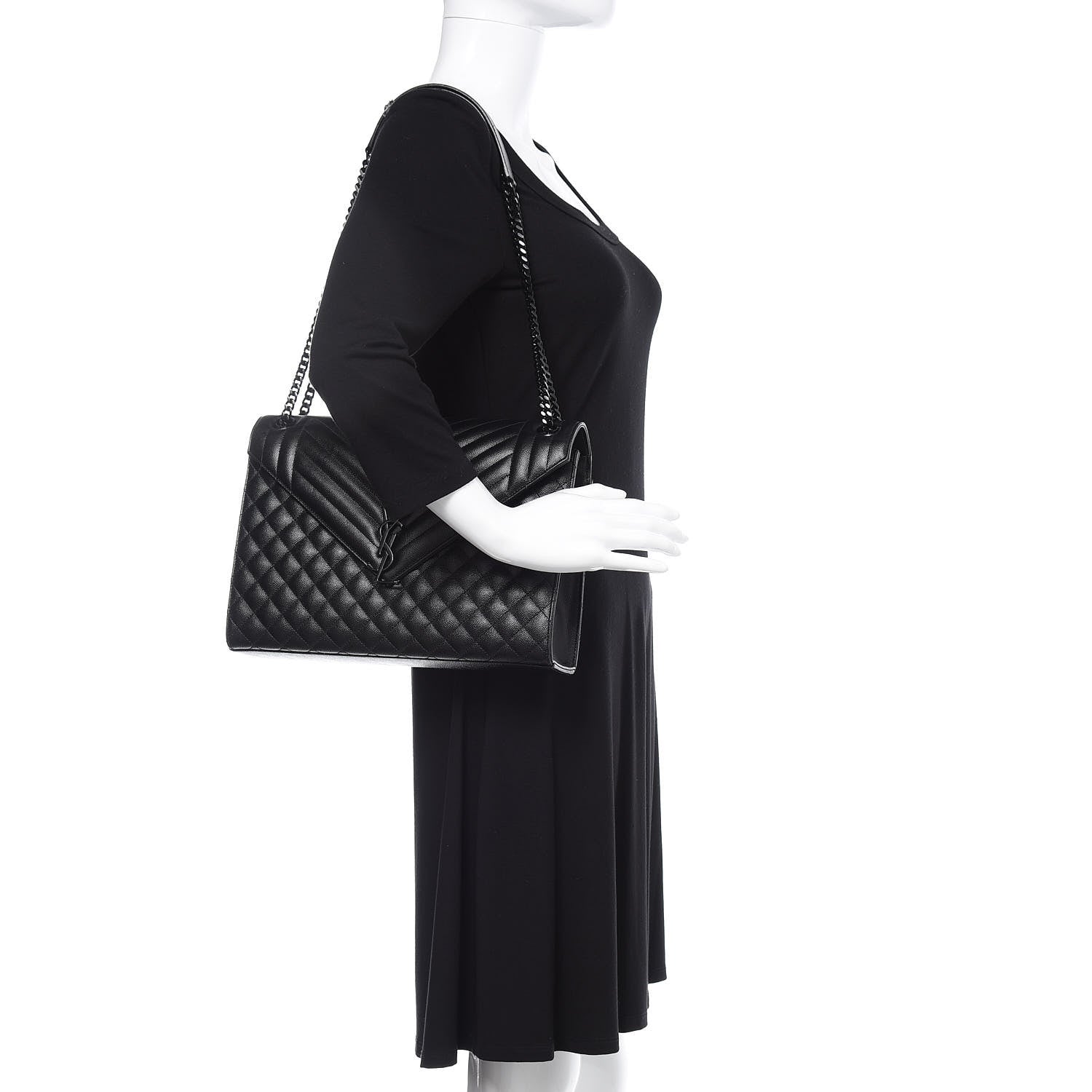 Saint Laurent Grain De Poudre Textured Mixed Matelasse Large Triquilt Monogram Monochrome Satchel Black 2 of 10