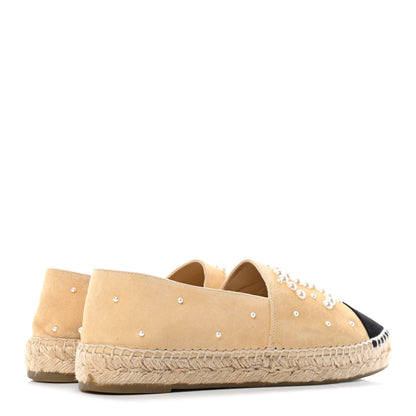 Chanel Suede Pearl CC Espadrilles 39 Beige Black 3 of 7