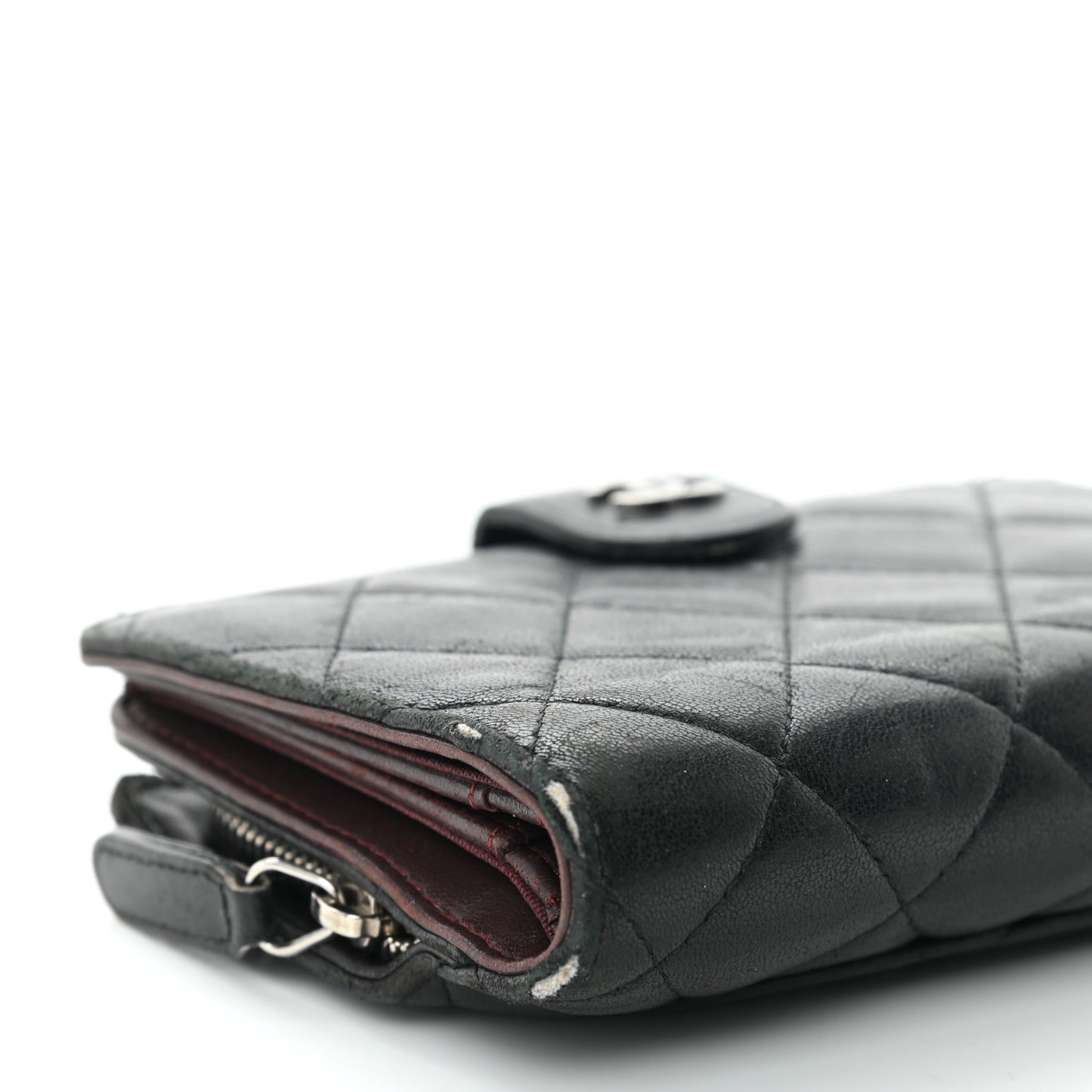 Lambskin Quilted Zipped Pocket Wallet Black