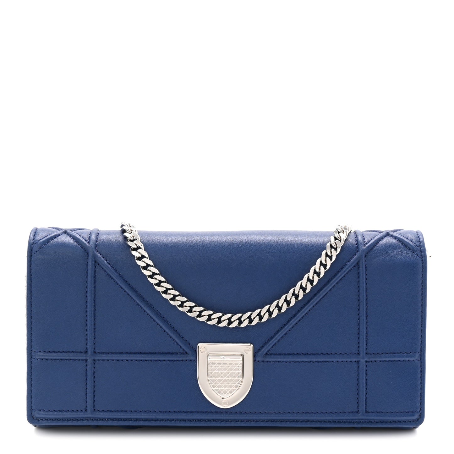 Lambskin Diorama Croisiere Chain Wallet Blue