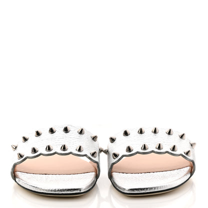 Fendi Metallic Vitello Lurex Studded Slide Sandals 37.5 Silver 2 of 8