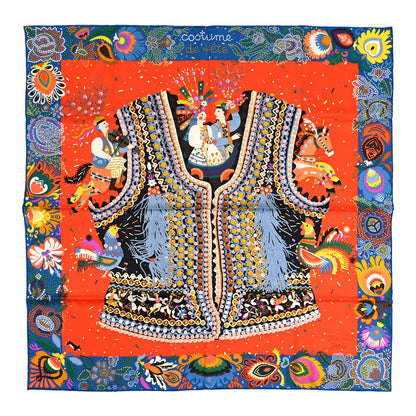 Hermes Silk Costume de Fete Scarf 90 Vermillon Bleu Azur Multicolore 1 of 4