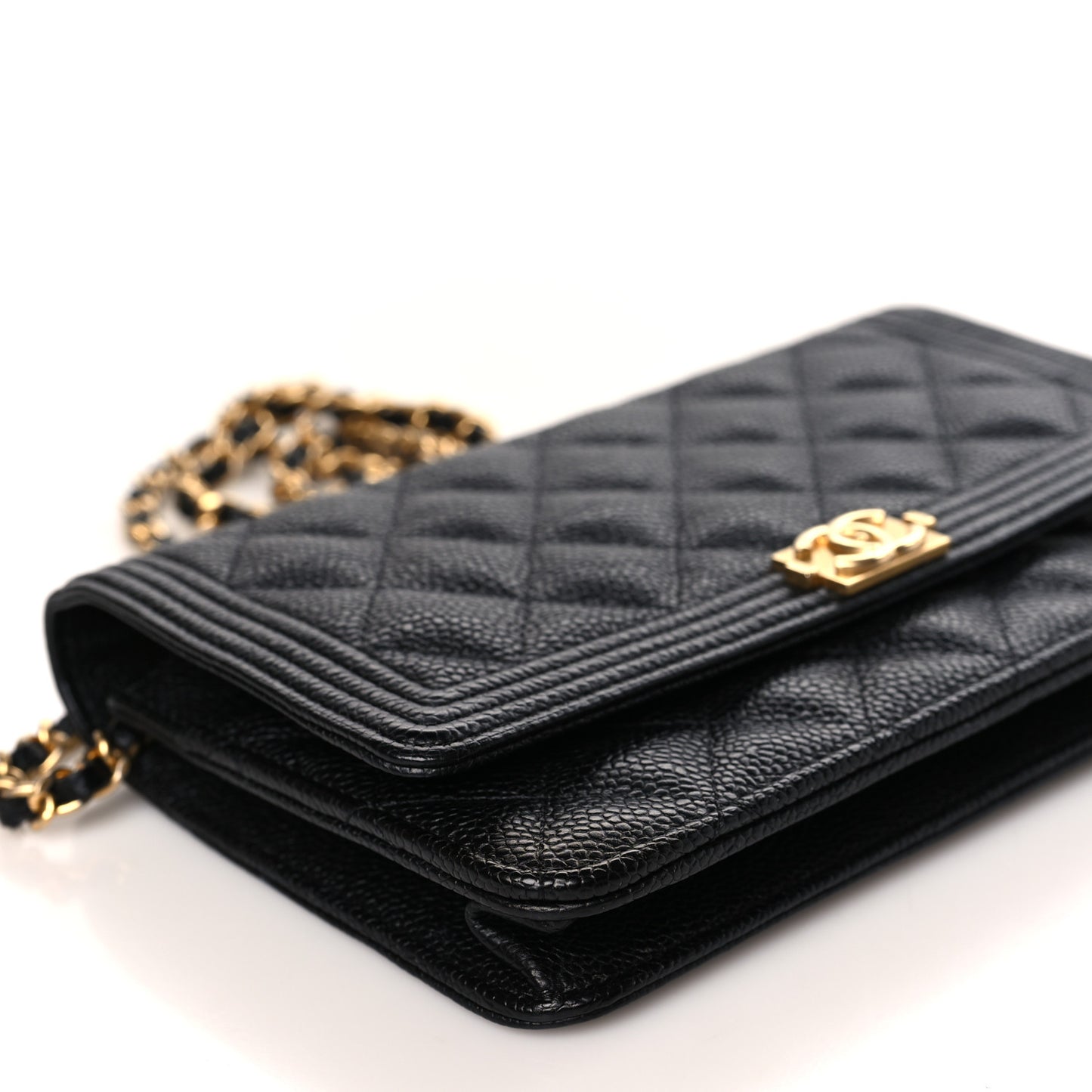 Caviar Quilted Boy Wallet On Chain WOC Black