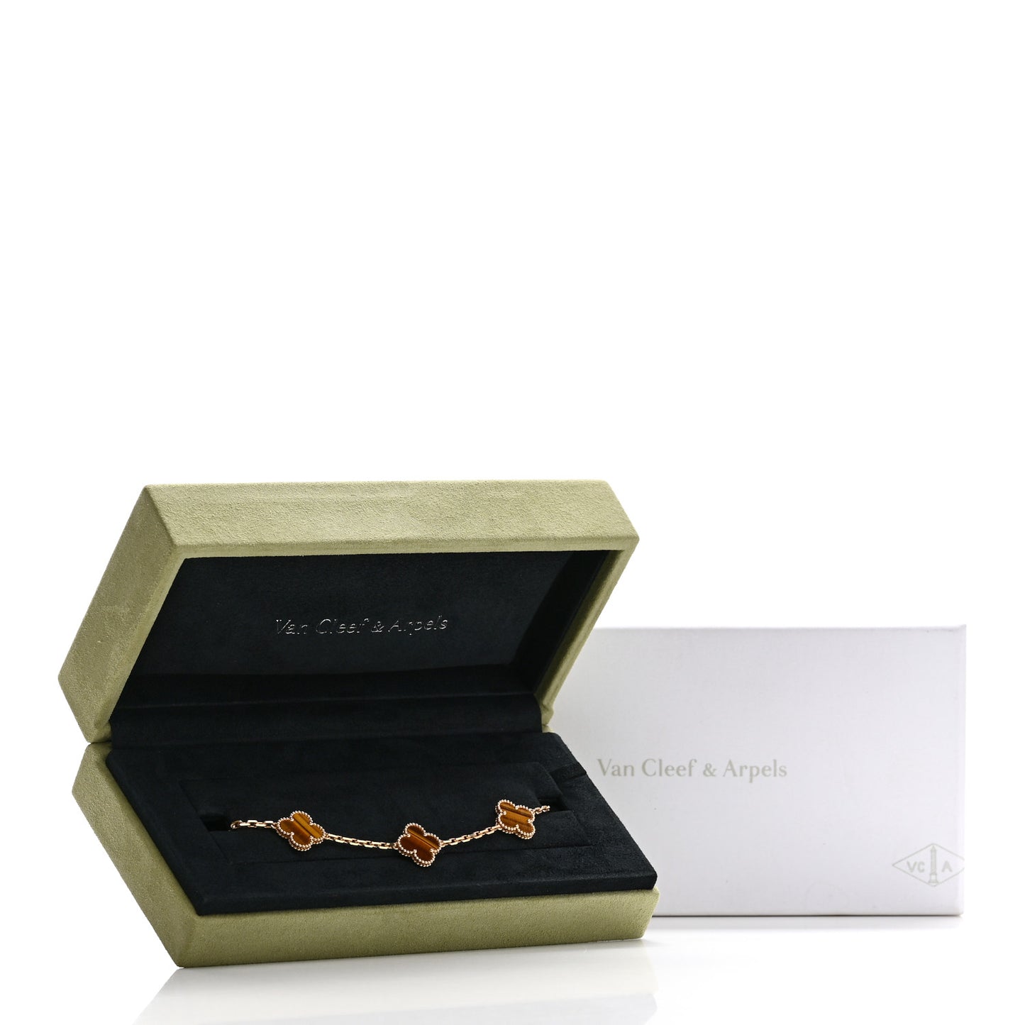 18K Yellow Gold Tiger Eye 5 Motifs Vintage Alhambra Bracelet