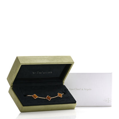 Van Cleef & Arpels 18K Yellow Gold Tiger Eye 5 Motifs Vintage Alhambra Bracelet 5 of 5