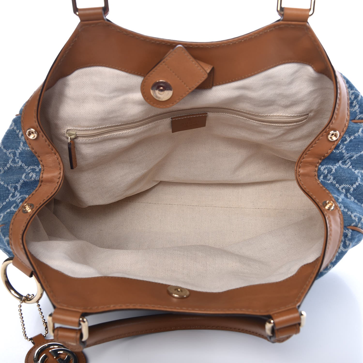 Gucci Denim Monogram Medium Sukey Tote Blue 5 of 10