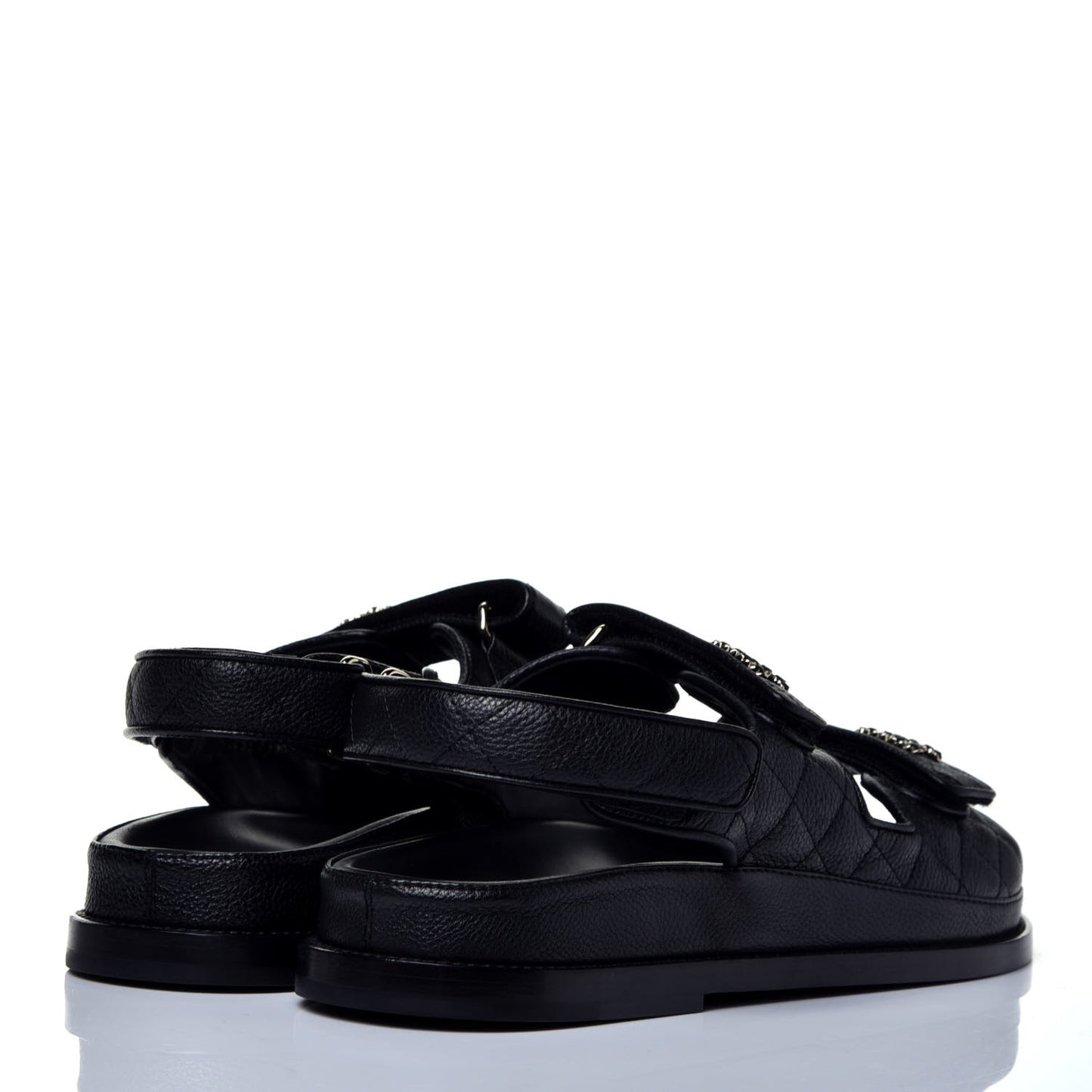 Grained Calfskin Velcro Dad Sandals 39 Black