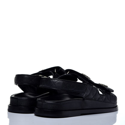 Chanel Grained Calfskin Velcro Dad Sandals 39 Black 4 of 8