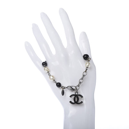 Chanel Enamel Pearl Beaded CC Bracelet Black Silver 2 of 4