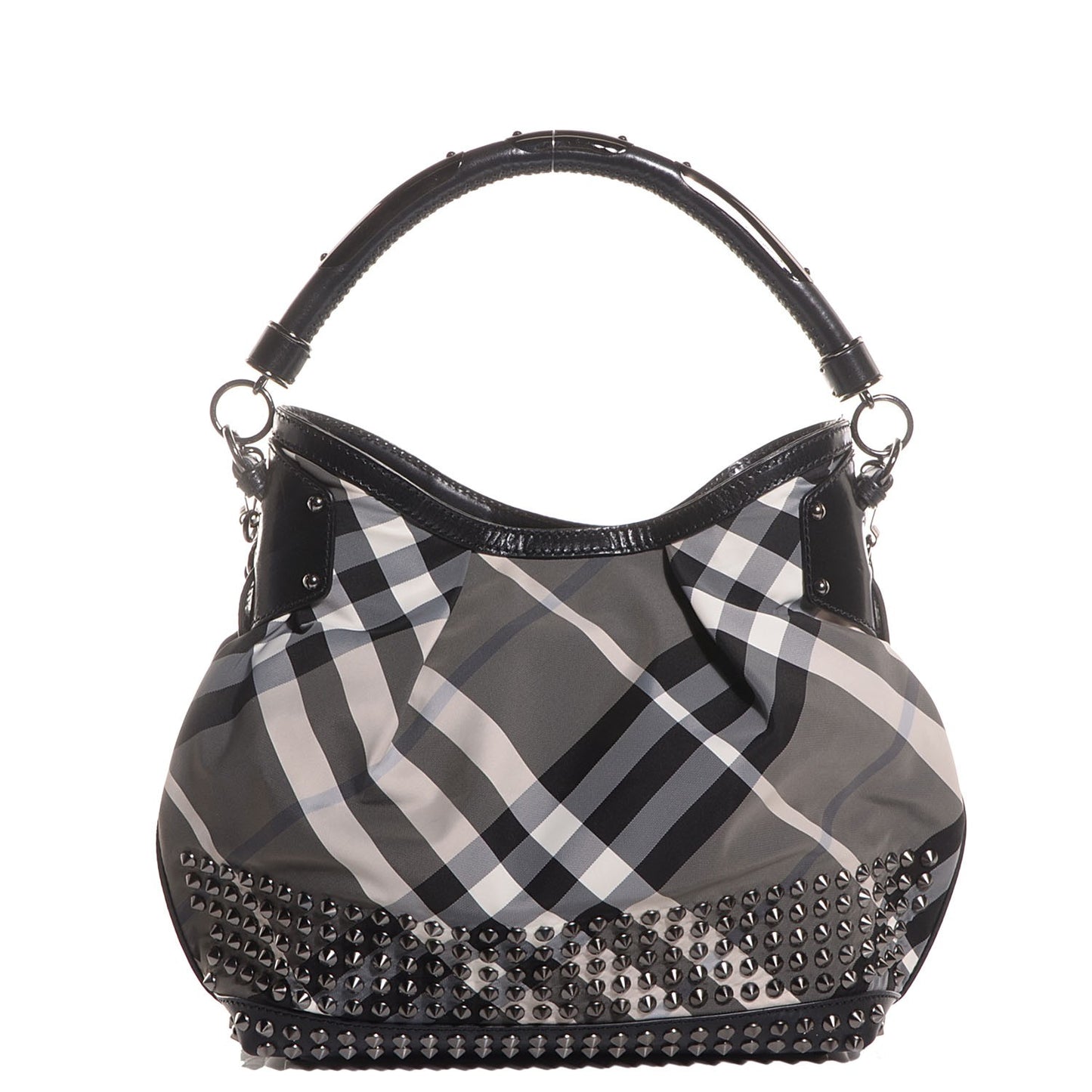 Nylon Beat Check Studded Hobo Black