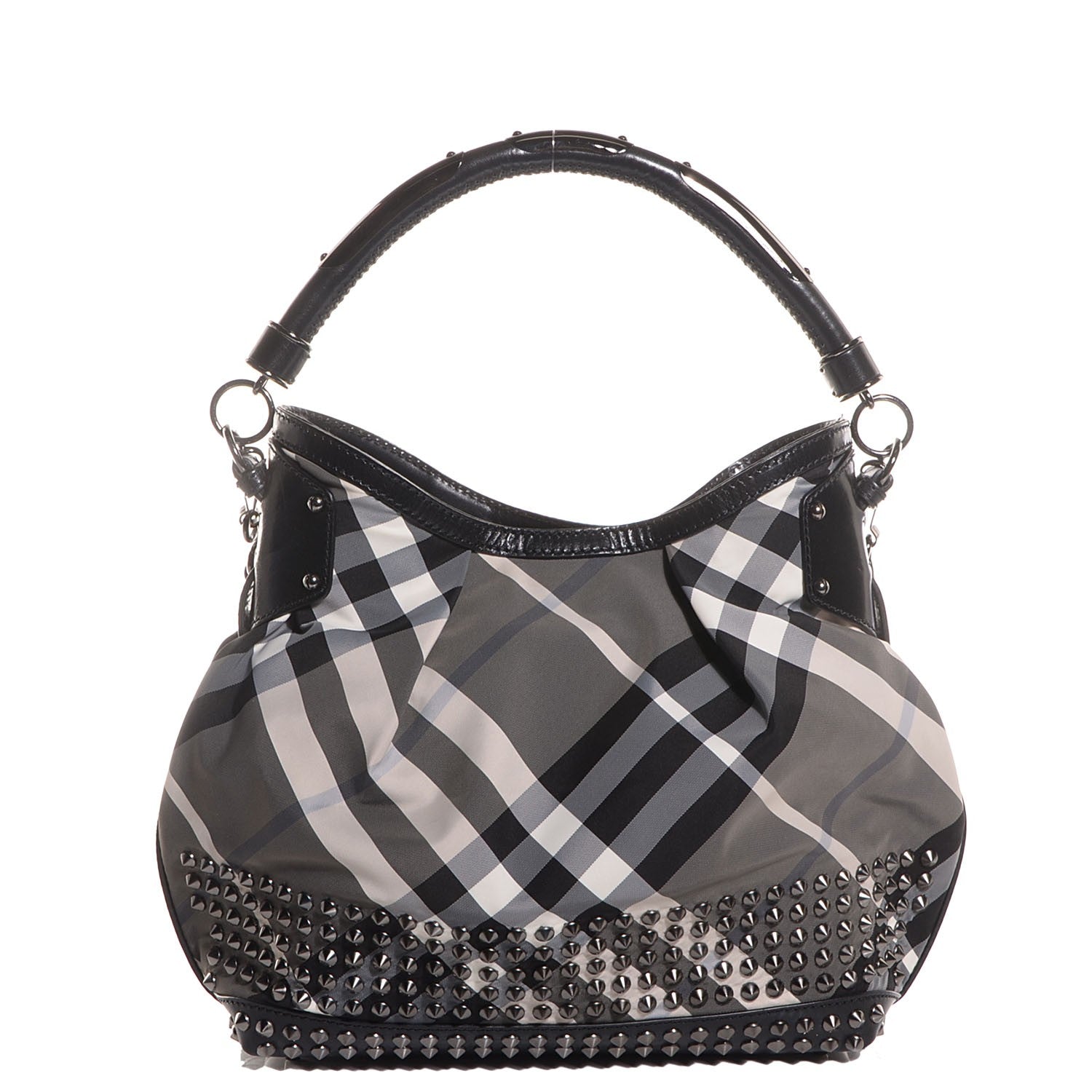 Burberry Nylon Beat Check Studded Hobo Black 1 of 9