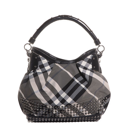 Burberry Nylon Beat Check Studded Hobo Black 1 of 9