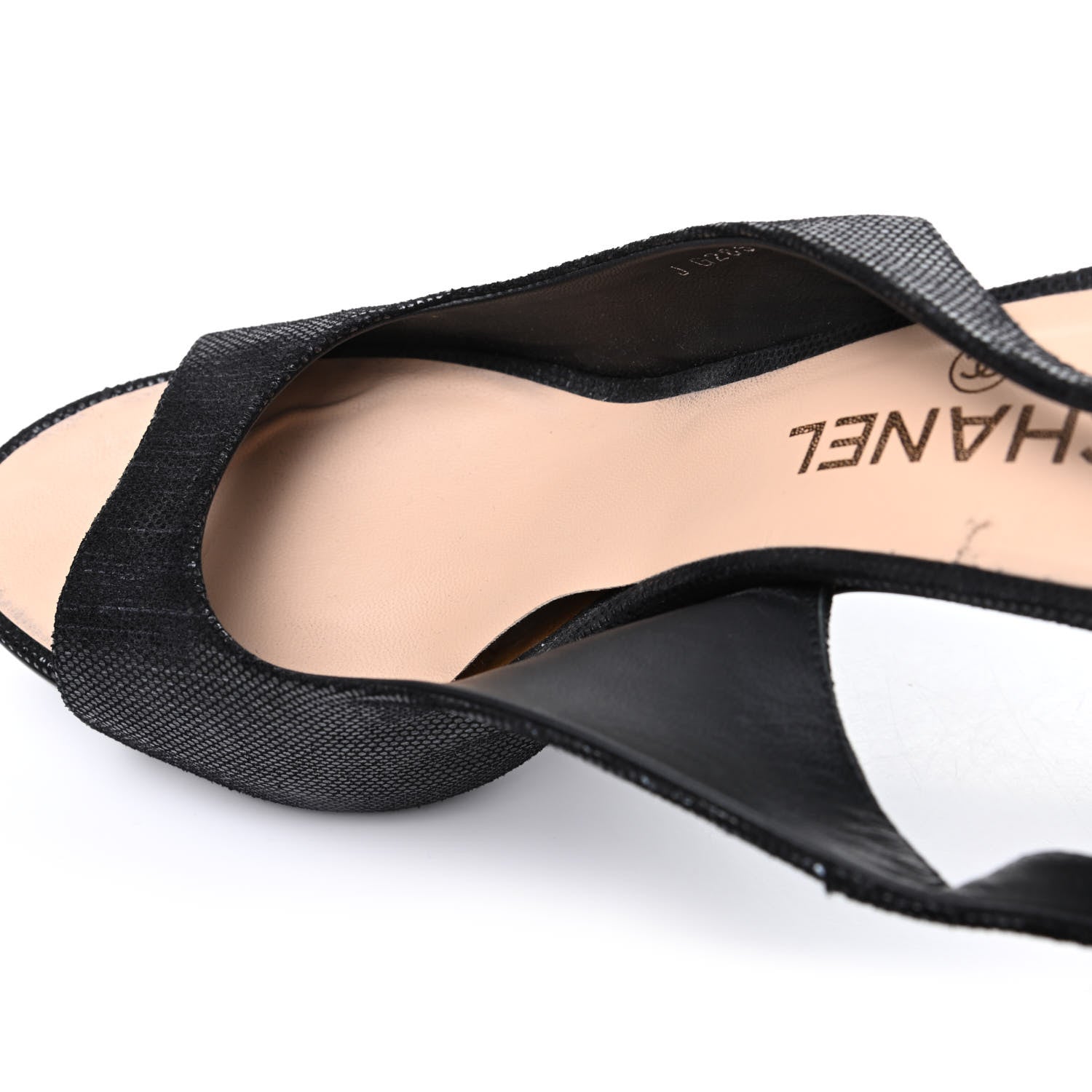 Chanel Shimmer Fabric Peep Toe Slingback Pumps 39 Black 20 of 20