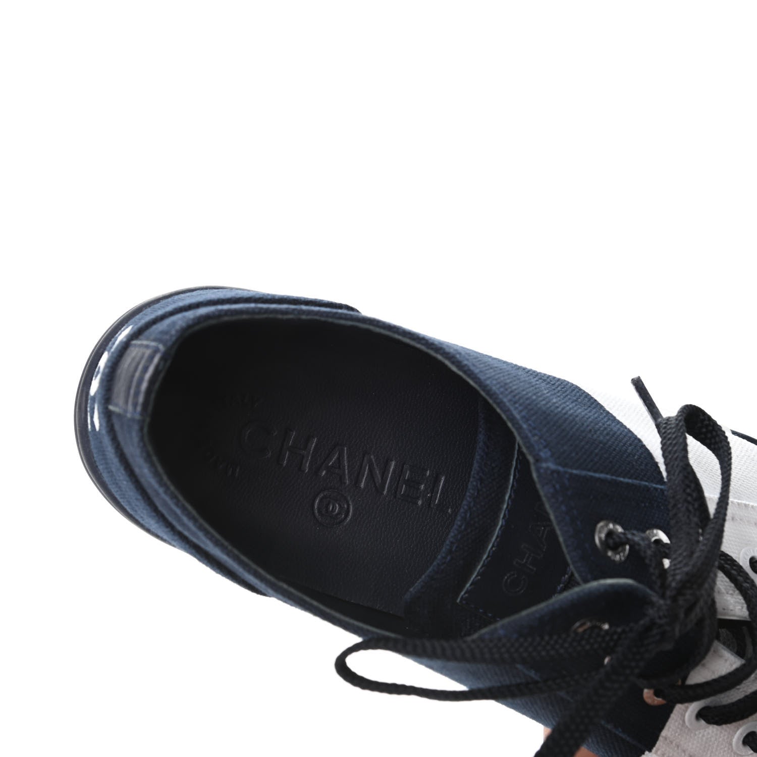Chanel Canvas Womens Sneakers 38 Navy White 8 of 9