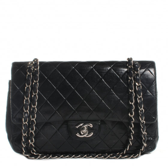 Lambskin Quilted Medium Double Flap Bag Black