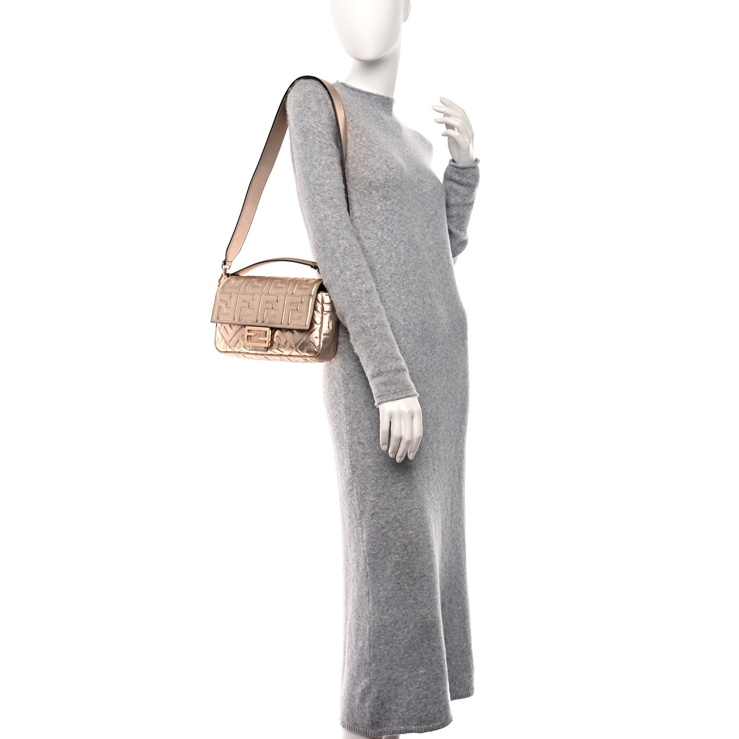 Fendi Vitello Laminato FF 1974 Embossed Baguette Rame 2 of 8