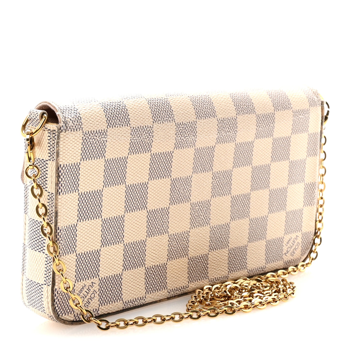 Damier Azur Pochette Felicie Chain Wallet Rose Ballerine