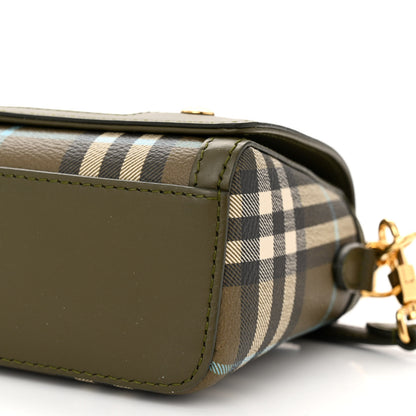 Burberry Coated Canvas Calfskin Vintage Check Note Top Handle Shoulder Bag Olive Green 10 of 10