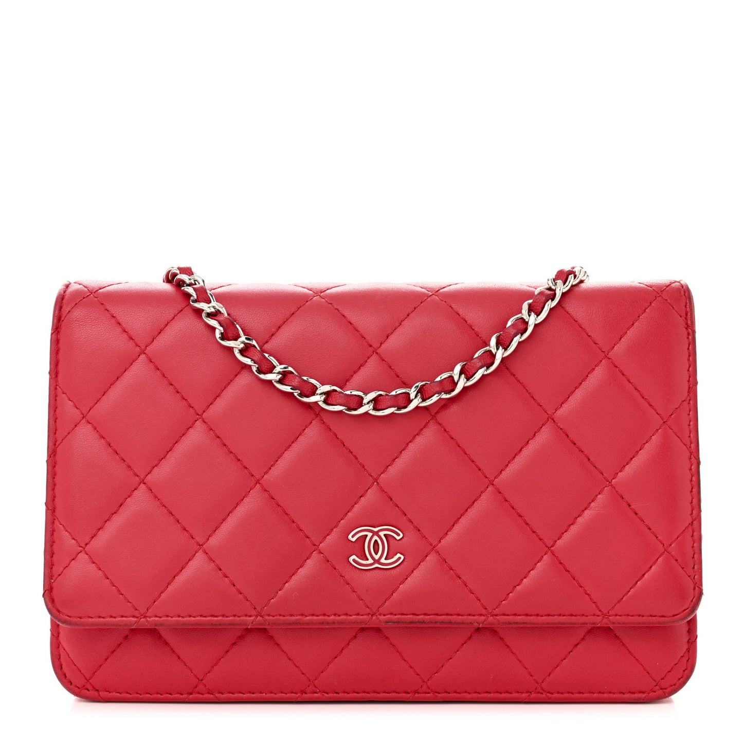 Lambskin Quilted Wallet On Chain WOC Red