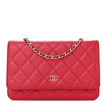 Chanel Lambskin Quilted Wallet On Chain WOC Red 1 of 18