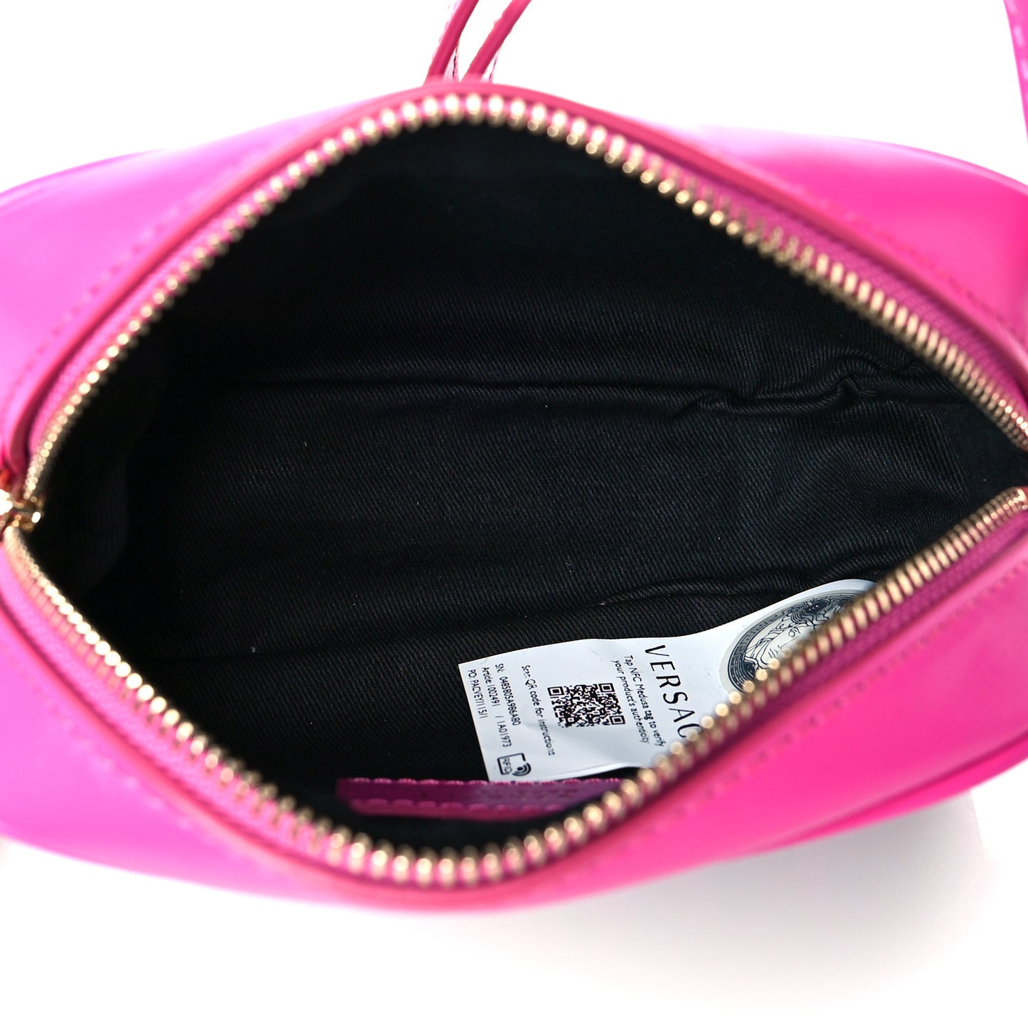 Coated Canvas Calfskin La Greca Emoji Crossbody Shoulder Bag Black Camel Deep Fuxia