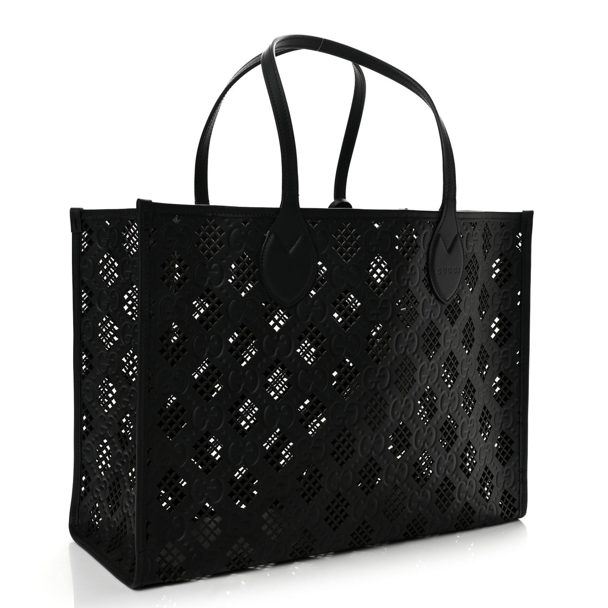 Calfskin GG Monogram Diamond Cut Medium Ophidia Tote Bag Black