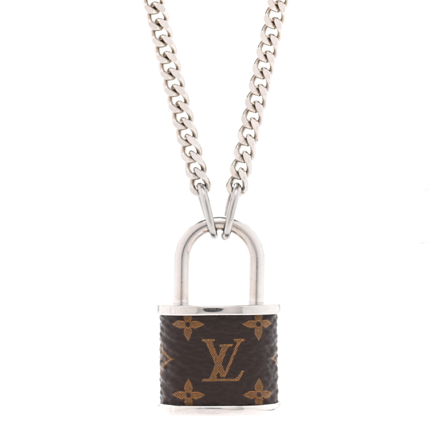 Louis Vuitton Monogram Lock Pendant Necklace Silver 4 of 6