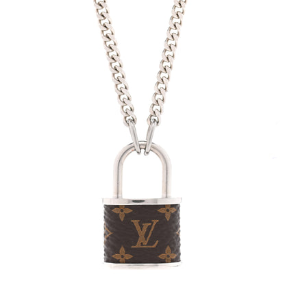 Louis Vuitton Monogram Lock Pendant Necklace Silver 4 of 6