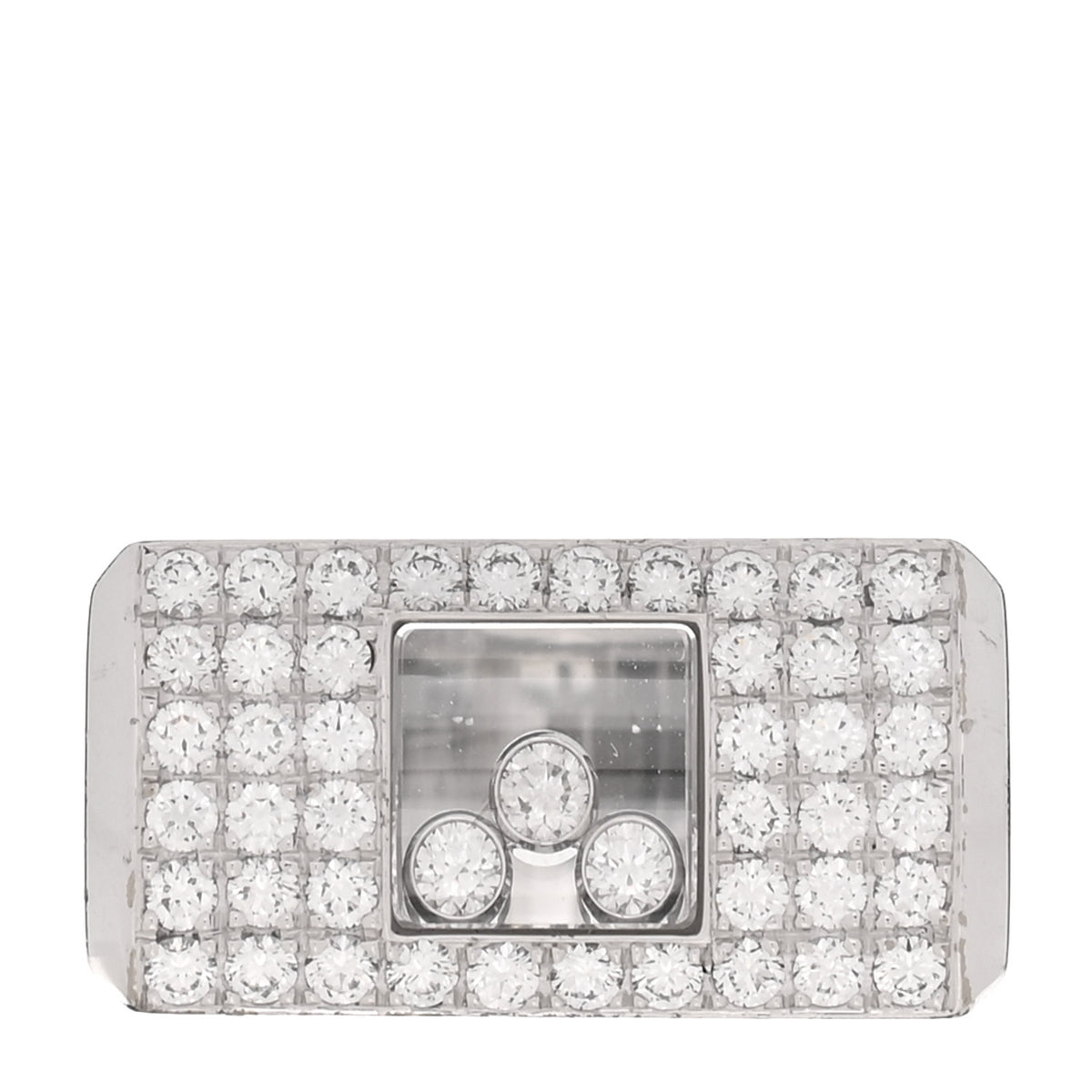 18K White Gold Diamond Happy Diamond Signet Pave Ring 54 7