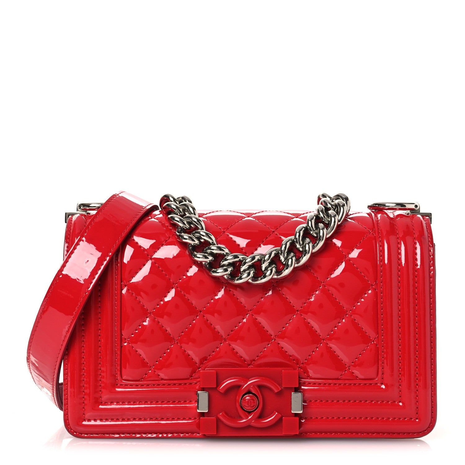 Chanel Patent Calfskin Quilted Small Plexiglass Boy Flap Red 1 of 12