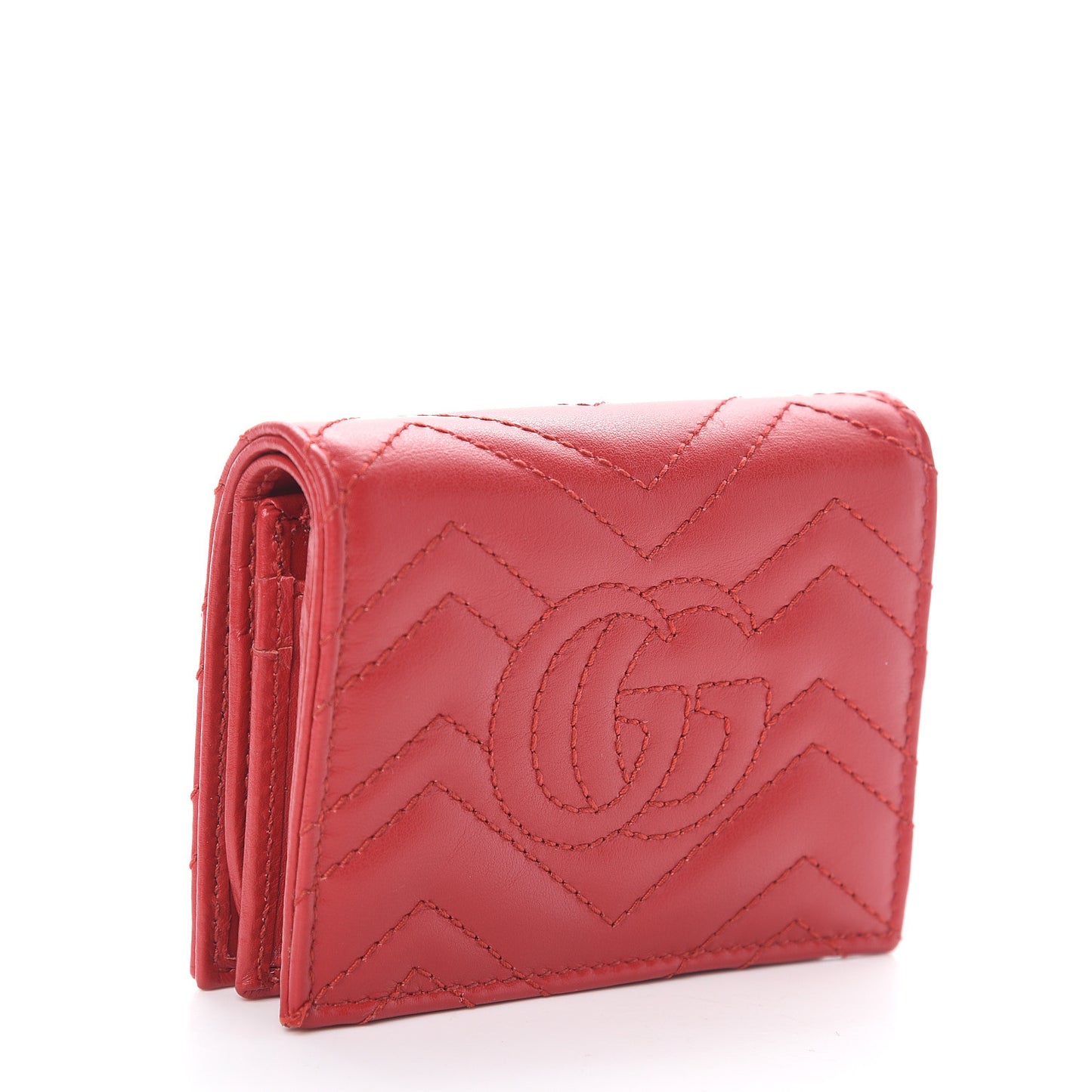 Calfskin Matelasse GG Marmont Card Case Wallet Hibiscus Red
