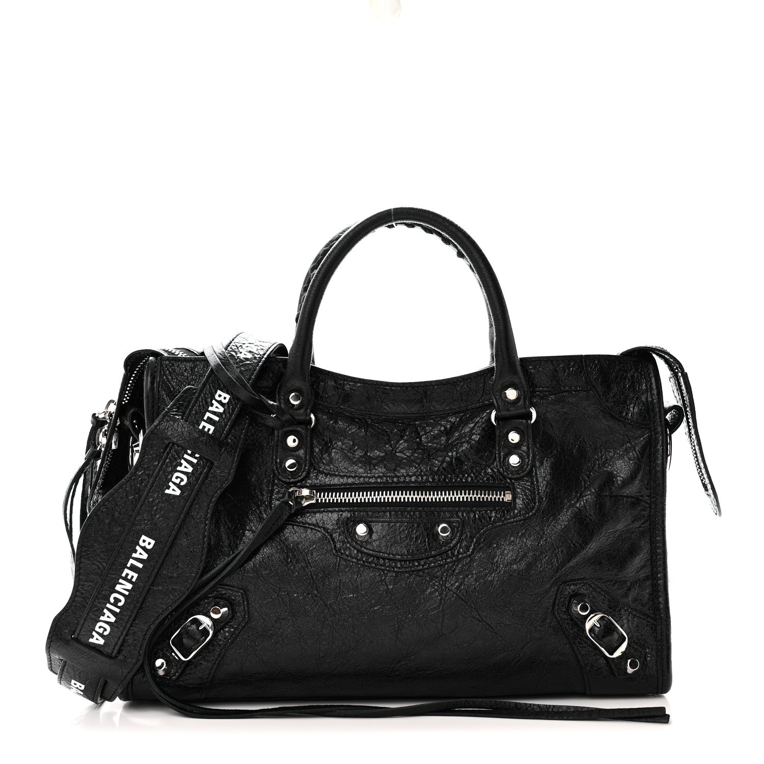 Balenciaga Agneau Classic Hardware S City Logo Strap Black White 1 of 11