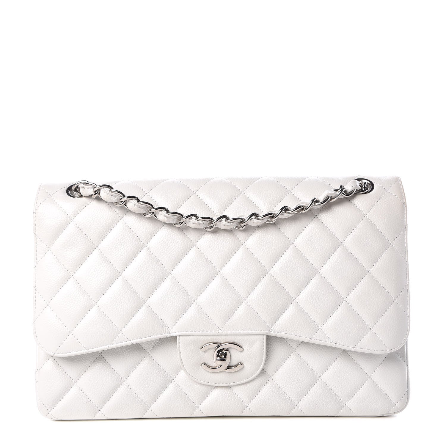 Chanel Caviar Quilted Jumbo Double Flap White 1 of 14