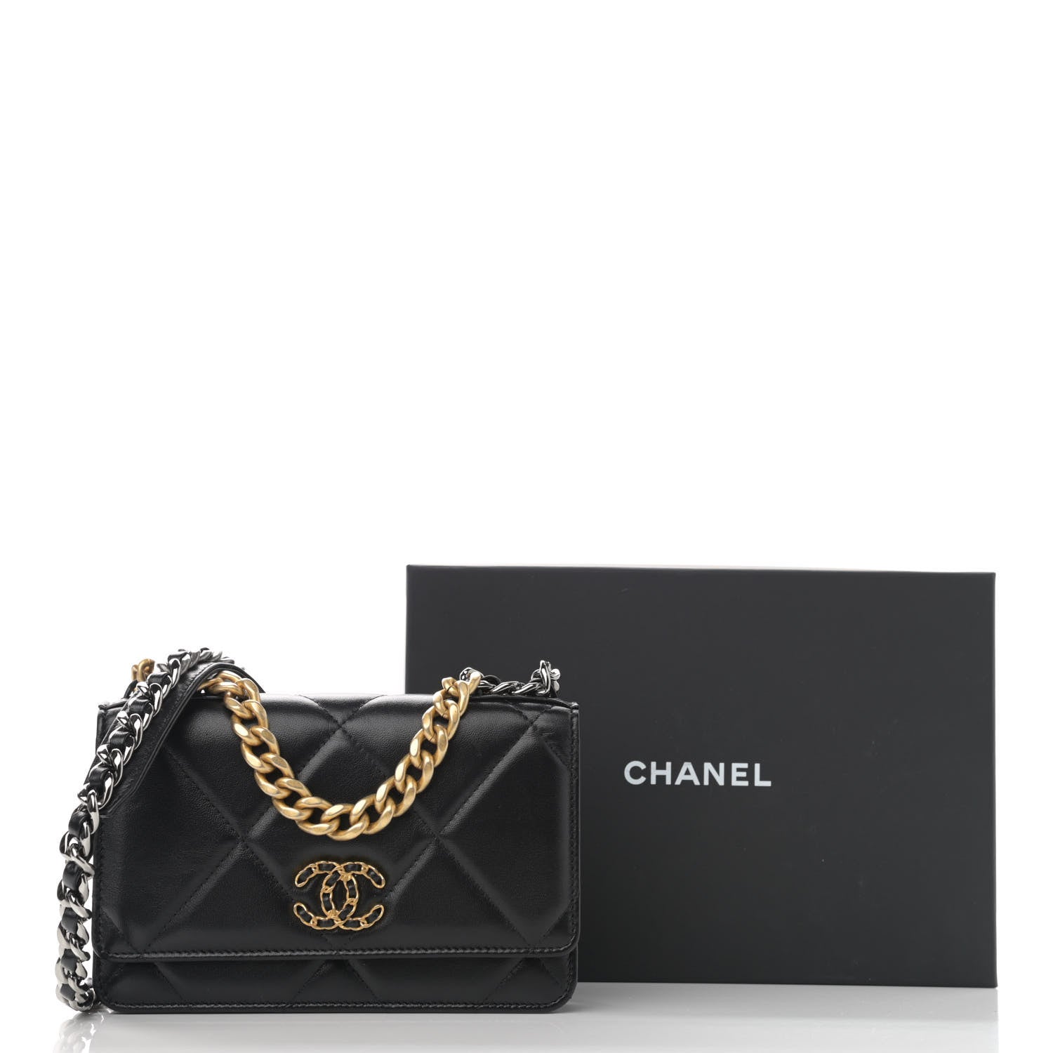 Chanel Lambskin Quilted Chanel 19 Wallet On Chain WOC Black 17 of 17