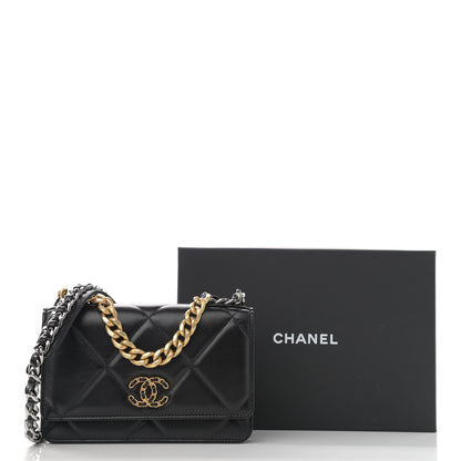 Chanel Lambskin Quilted Chanel 19 Wallet On Chain WOC Black 17 of 17