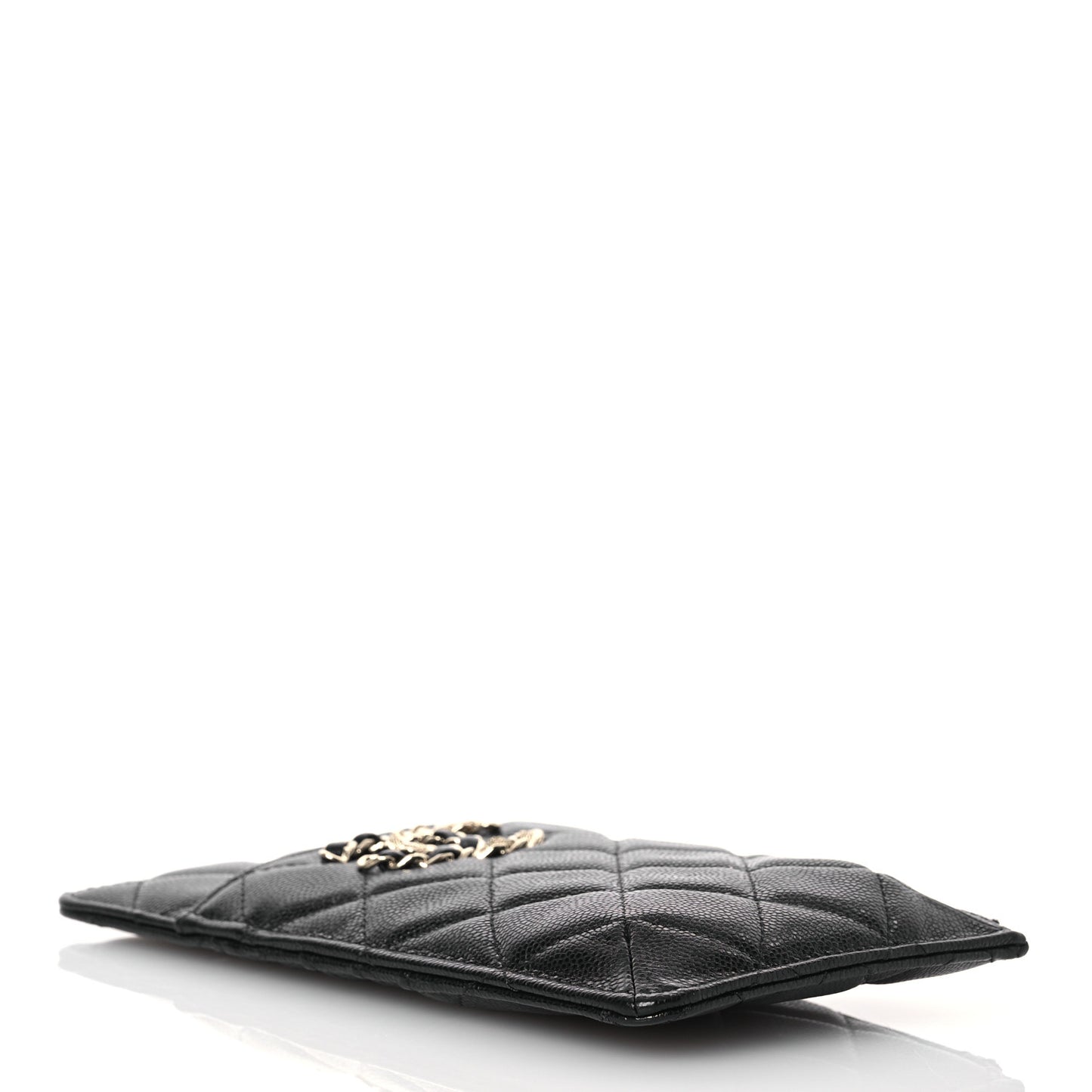 Caviar Quilted French New Wave Flat Wallet Pouch Black