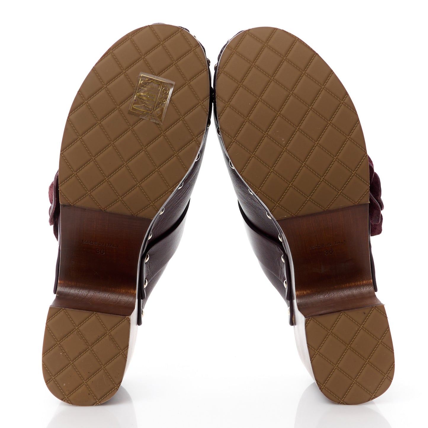 Calfskin Camellia Clogs 36 Dark Purple