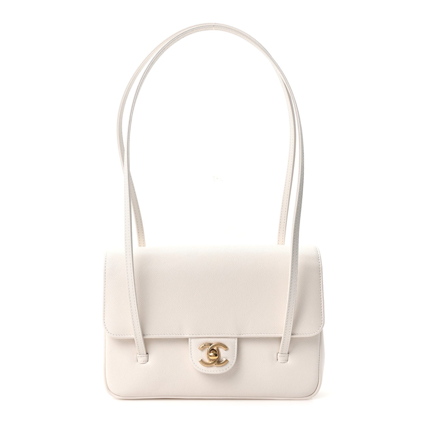 Shiny Caviar Preppy Coco Small Flap White