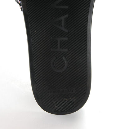 Chanel Tweed Lambskin Chain Flat Sandals 36 Black Multicolor 7 of 8
