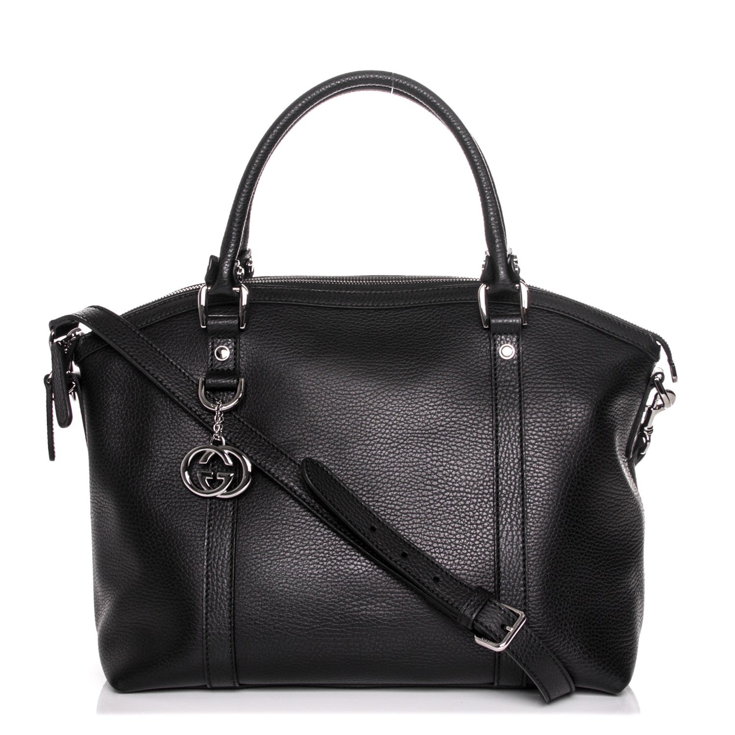 Gucci Pebbled Calfskin Medium GG Charm Dome Satchel Black 1 of 8
