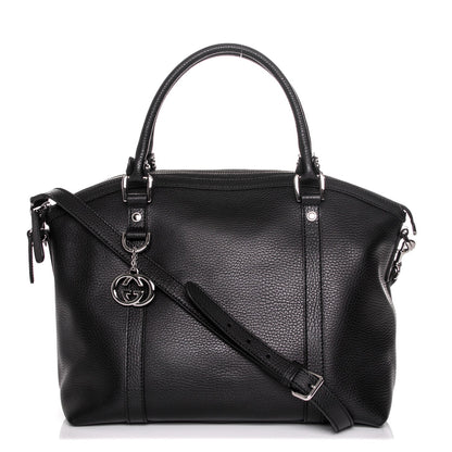 Gucci Pebbled Calfskin Medium GG Charm Dome Satchel Black 1 of 8