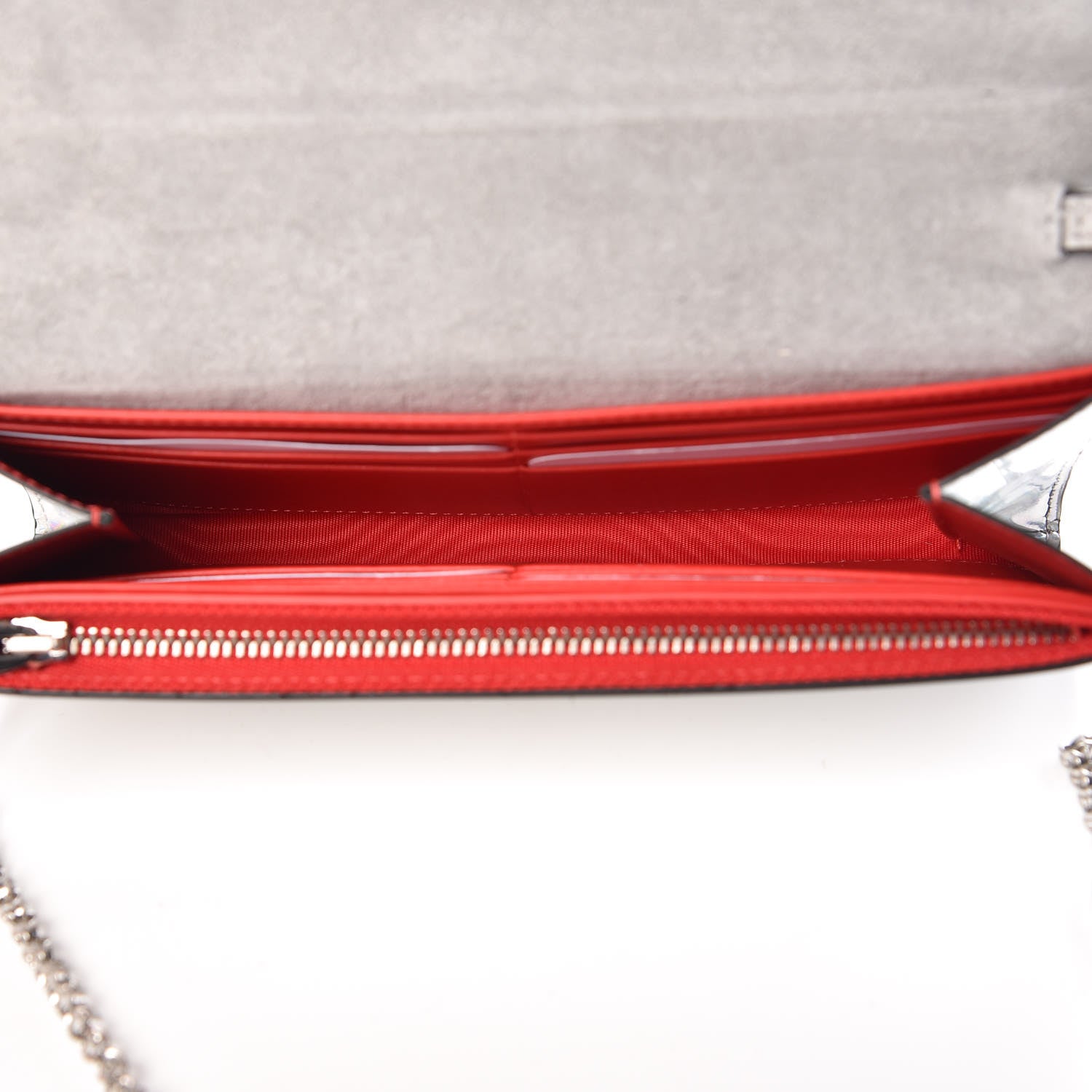 Christian Louboutin Metallic Patent Calfskin Spikes Boudoir Chain Wallet Silver 5 of 10