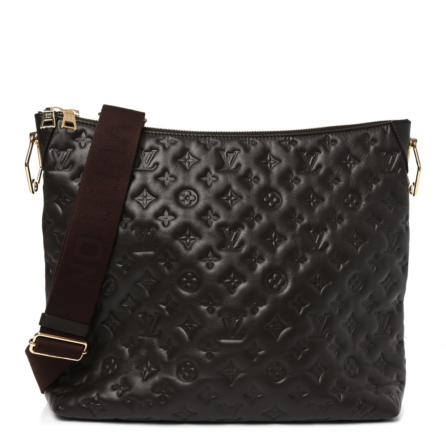 Calfskin Embossed Monogram Coussin Hobo MM Chocolate