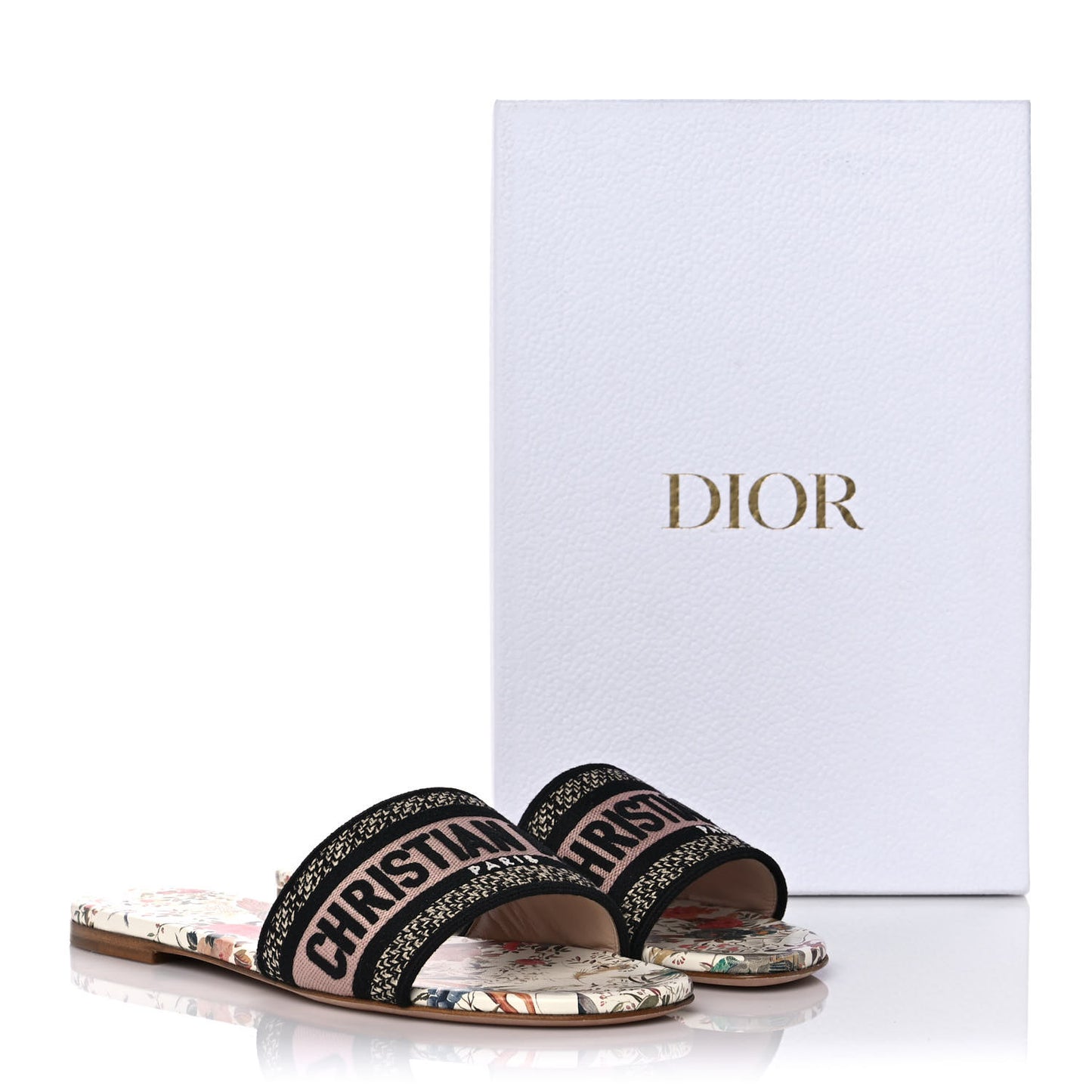 Canvas Jardin d’Hiver Embroidered Dway Flat Slide Sandals 39 White Multicolor