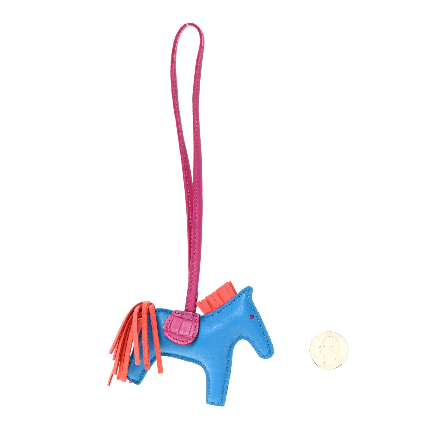 Hermes Milo Lambskin Matte Alligator Touch Grigri Rodeo Horse Bag Charm PM  Bleu France Orange Poppy Framboise 2 of 4