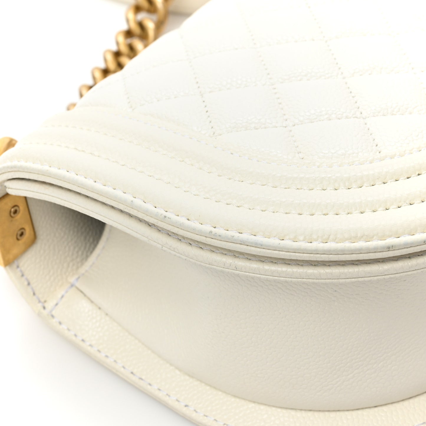 Caviar Quilted Small Boy Messenger Bag White