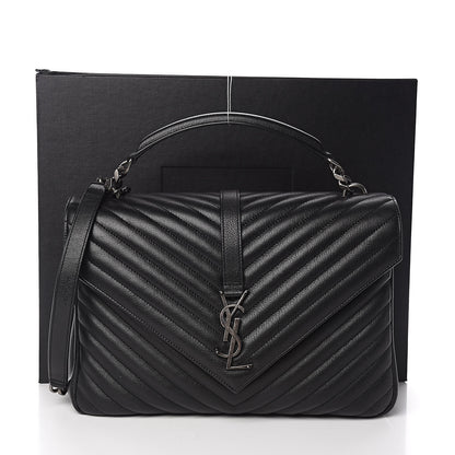 Saint Laurent Sheepskin Matelasse Chevron Monogram Large College Satchel Black 11 of 11
